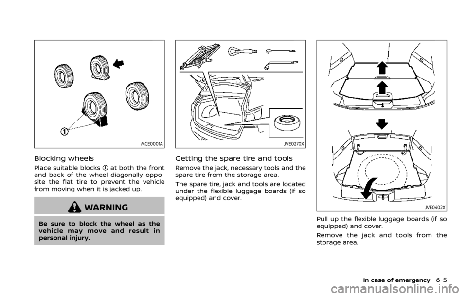 NISSAN ROGUE 2022 Owners Manual MCE0001A
Blocking wheels
Place suitable blocks NISSAN ROGUE 2022 Owners Manual MCE0001A
Blocking wheels
Place suitable blocks