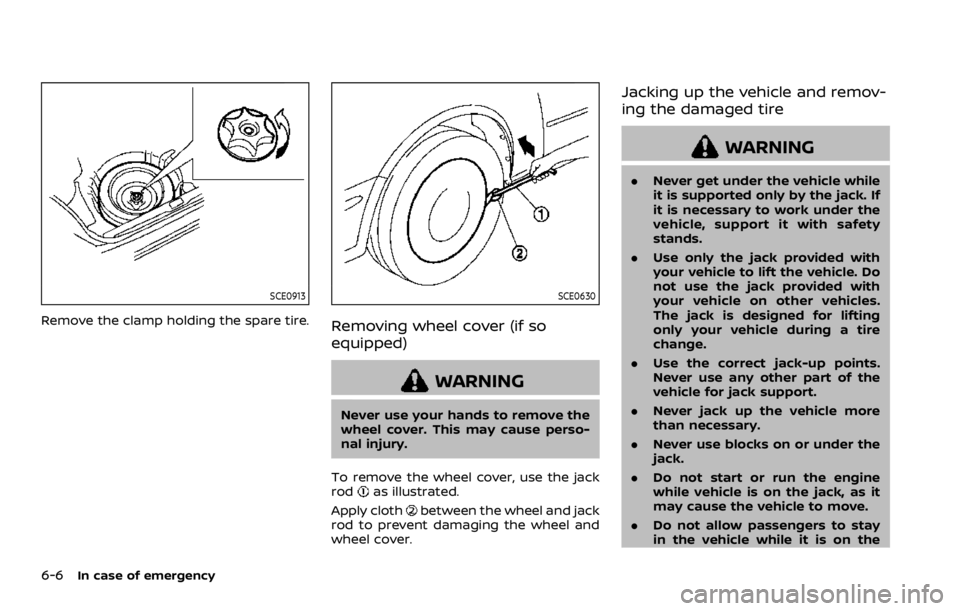 NISSAN ROGUE 2022 Owners Manual SCE0913
Remove the clamp holding the spare tire. NISSAN ROGUE 2022 Owners Manual SCE0913
Remove the clamp holding the spare tire.