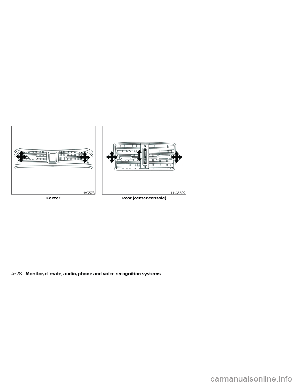 NISSAN MAXIMA 2023 Owners Manual LHA3578
Center
LHA3599
Rear (center console)
4-28Monitor, climate, audio, phone and voice recognition systems NISSAN MAXIMA 2023 Owners Manual LHA3578
Center
LHA3599
Rear (center console)
4-28Monitor, climate, audio, phone and voice recognition systems