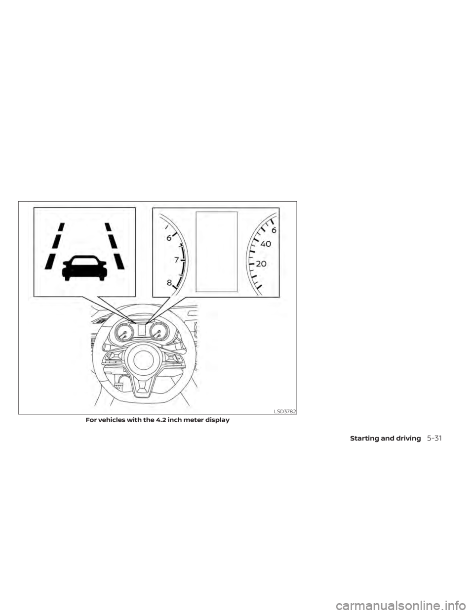 NISSAN SENTRA 2021  Owners Manual LSD3782
For vehicles with the 4.2 inch meter display
Starting and driving5-31 