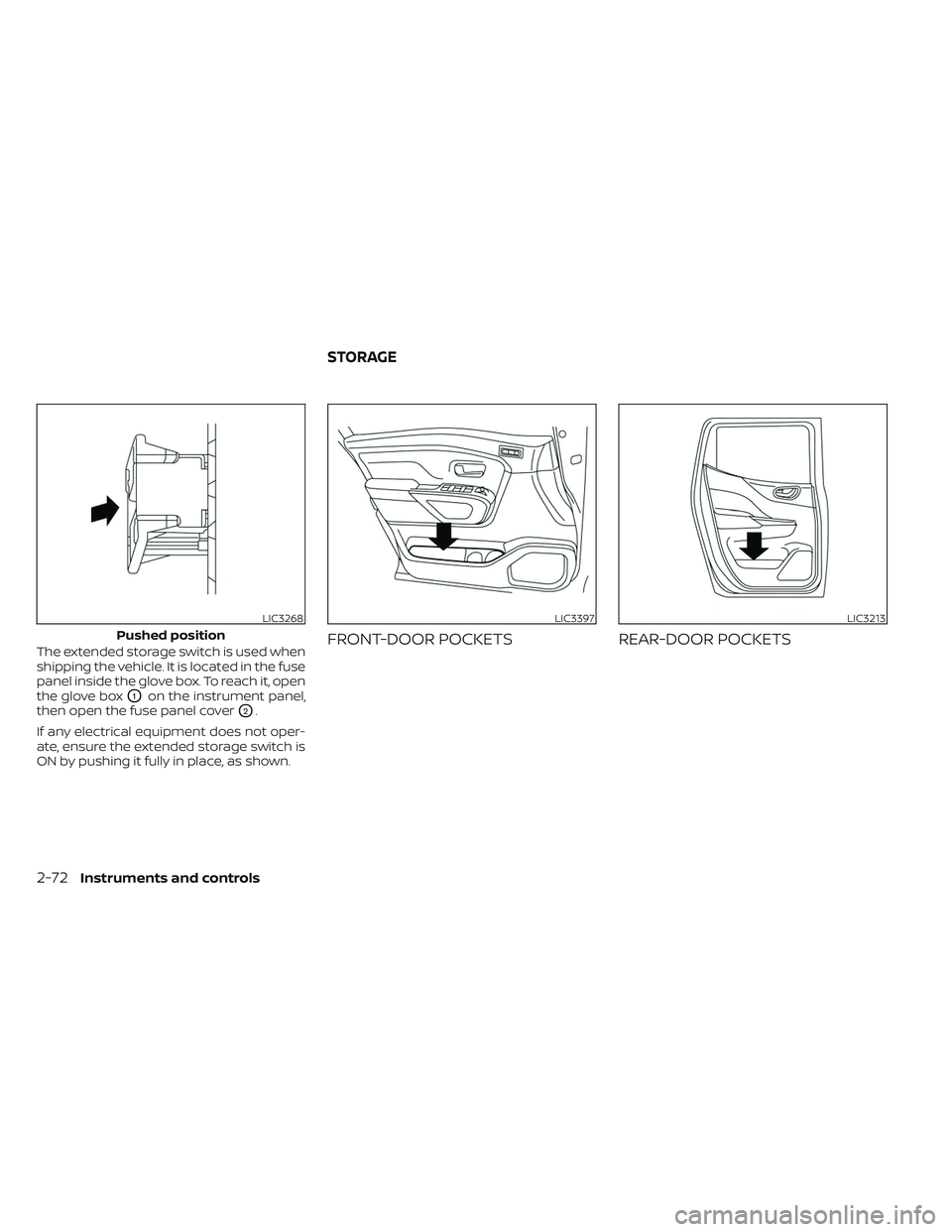 NISSAN TITAN 2023 Owners Manual The extended storage switch is used when
shipping the vehicle. It is located in the fuse
panel inside the glove box. To reach it, open
the glove box
O1on the instrument panel,
then open the fuse panel NISSAN TITAN 2023 Owners Manual The extended storage switch is used when
shipping the vehicle. It is located in the fuse
panel inside the glove box. To reach it, open
the glove box
O1on the instrument panel,
then open the fuse panel
