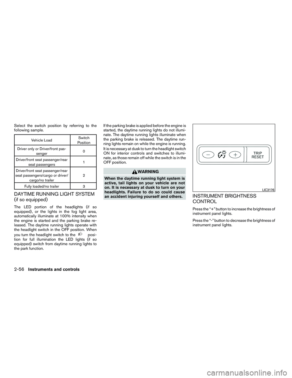 NISSAN TITAN XD 2017  Owners Manual Select the switch position by referring to the
following sample. 