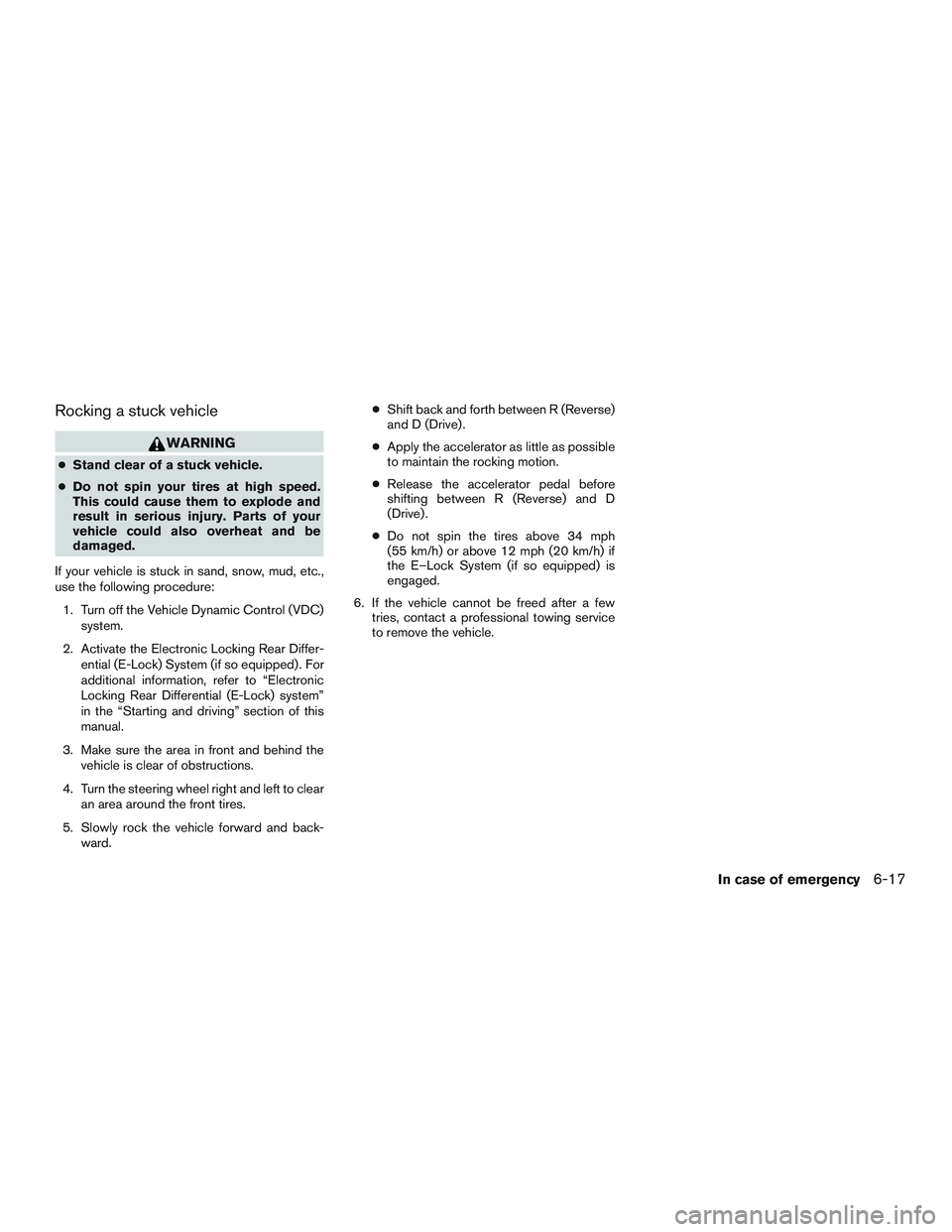 NISSAN TITAN XD 2017  Owners Manual Rocking a stuck vehicle 