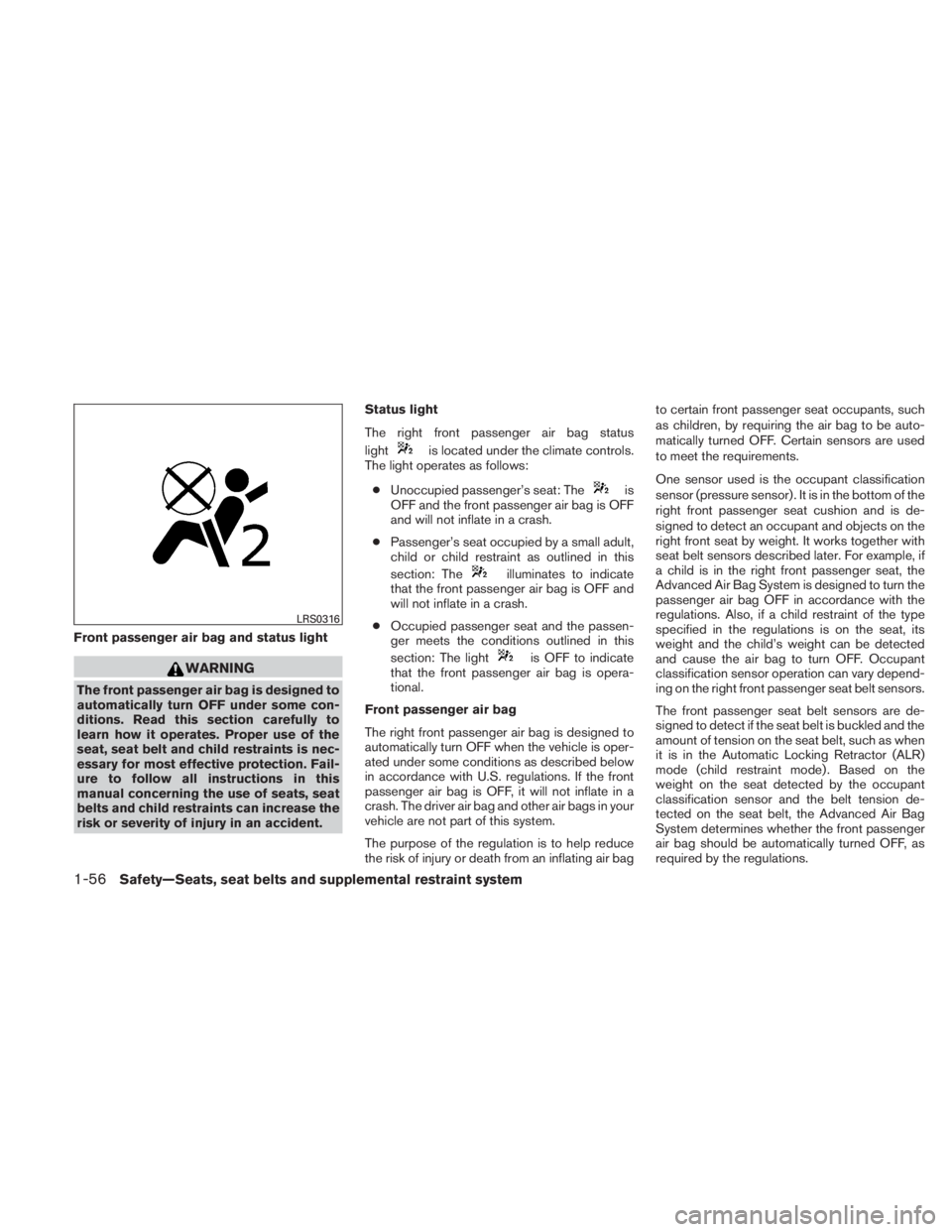NISSAN TITAN 2010 Manual PDF Front passenger air bag and status light 