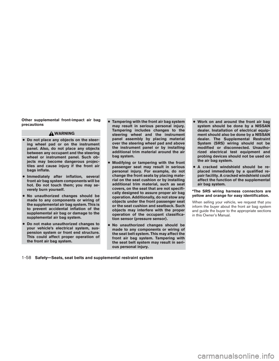 NISSAN TITAN 2010 Manual PDF Other supplemental front-impact air bag
precautions 