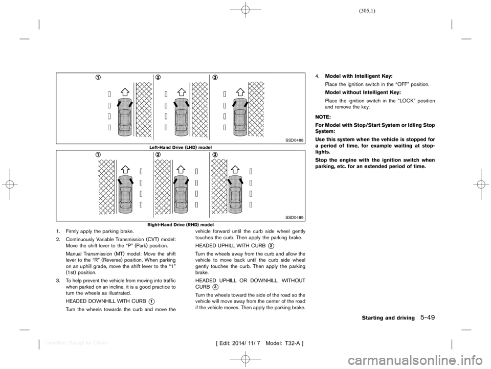 NISSAN X-TRAIL 2019  Owners Manual  
������� 
�> �(�G�L�W� ����� ��� � �0�R�G�H�O� �7����$�@ 
SSD0488 
Left-Hand Drive(LHD) model 
SSD0489 
Right-Hand Drive(RHD) model 
1. Firmly applytheparking brake.
2. Continuou