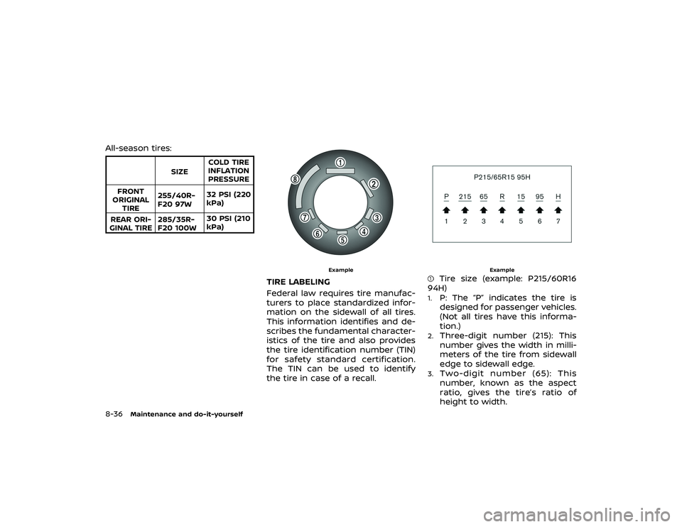 NISSAN GT-R 2018 Owners Manual placard or tire inflation pressure label)
is located in the driver’s door opening.
. You can also check the pressure of all
tires on the touch screen display.
Refer to the separate Multi Function
Di NISSAN GT-R 2018 Owners Manual placard or tire inflation pressure label)
is located in the driver’s door opening.
. You can also check the pressure of all
tires on the touch screen display.
Refer to the separate Multi Function
Di