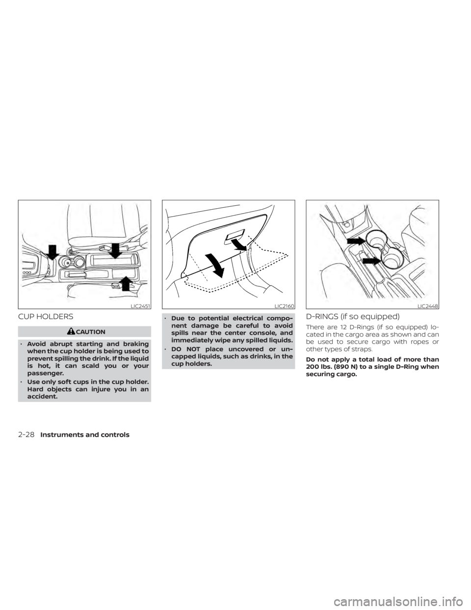 NISSAN NV200 2021  Owners Manual CUP HOLDERS
LIC2160LIC2448
2-28Instruments and controls 