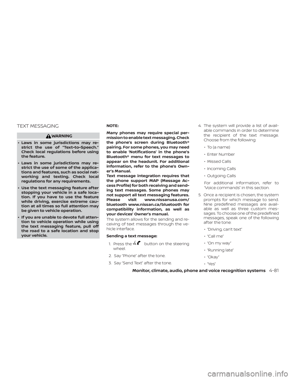 NISSAN NV200 2015 Owners Manual TEXT MESSAGING NISSAN NV200 2015 Owners Manual TEXT MESSAGING