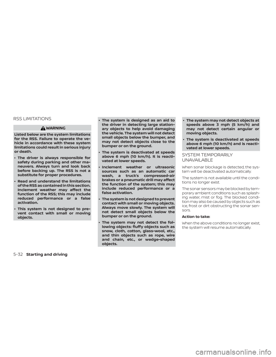 NISSAN NV200 2015  Owners Manual RSS LIMITATIONS 