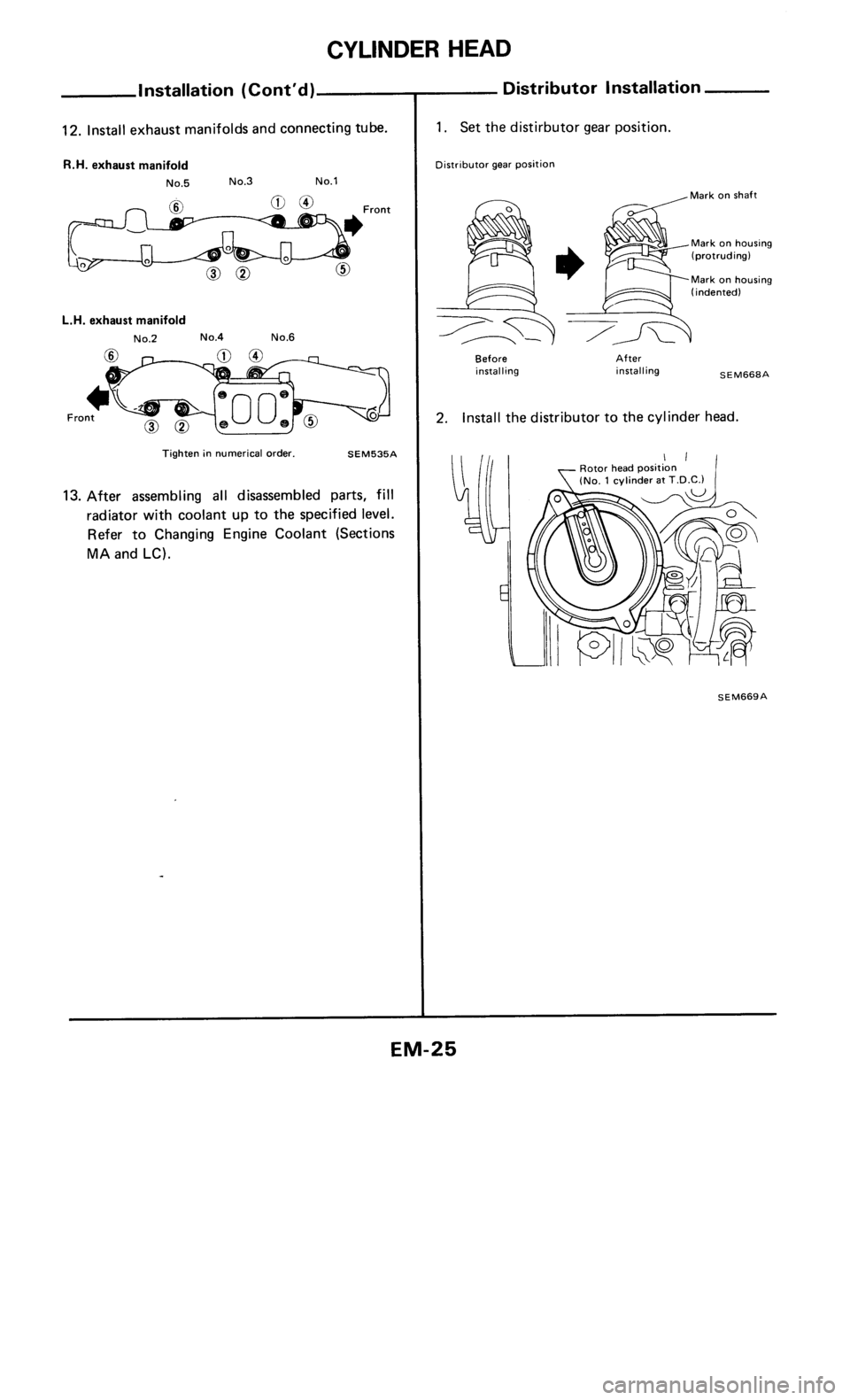 NISSAN 300ZX 1984 Z31 Engine Mechanical Owners Manual 