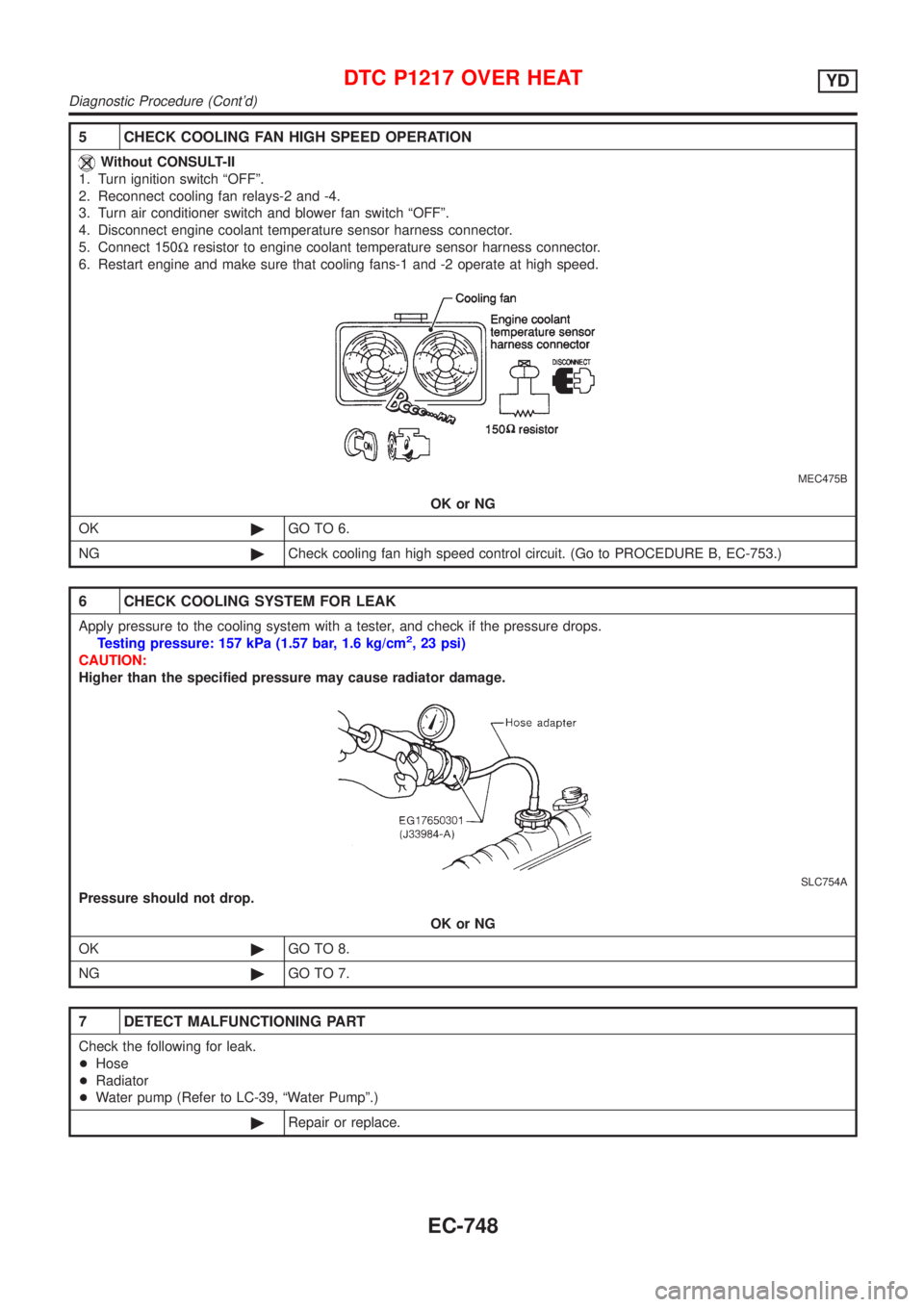 NISSAN ALMERA 2001  Service Manual 5 CHECK COOLING FAN HIGH SPEED OPERATION
Without CONSULT-II
1. Turn ignition switch ªOFFº.
2. Reconnect cooling fan relays-2 and -4.
3. Turn air conditioner switch and blower fan switch ªOFFº.
4. 