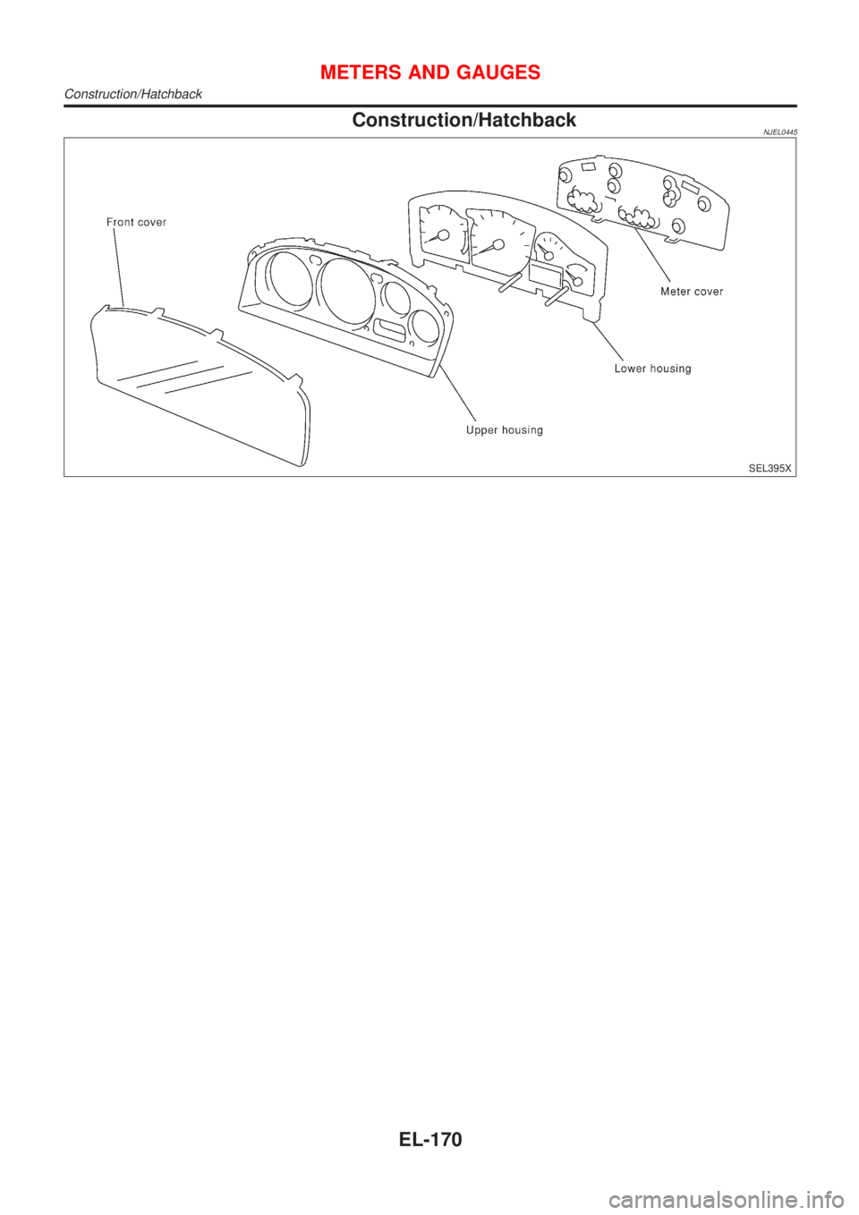 NISSAN ALMERA 2001  Service Manual Construction/HatchbackNJEL0445
SEL395X
METERS AND GAUGES
Construction/Hatchback
EL-170 
