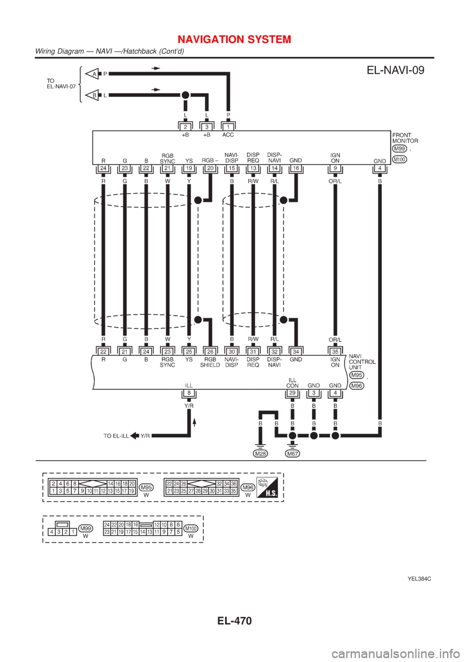 NISSAN ALMERA 2001  Service Manual YEL384C
NAVIGATION SYSTEM
Wiring Diagram Ð NAVI Ð/Hatchback (Contd)
EL-470 
