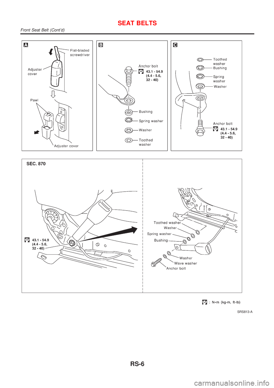 NISSAN ALMERA 2001  Service Manual SRS813-A
SEAT BELTS
Front Seat Belt (Contd)
RS-6 