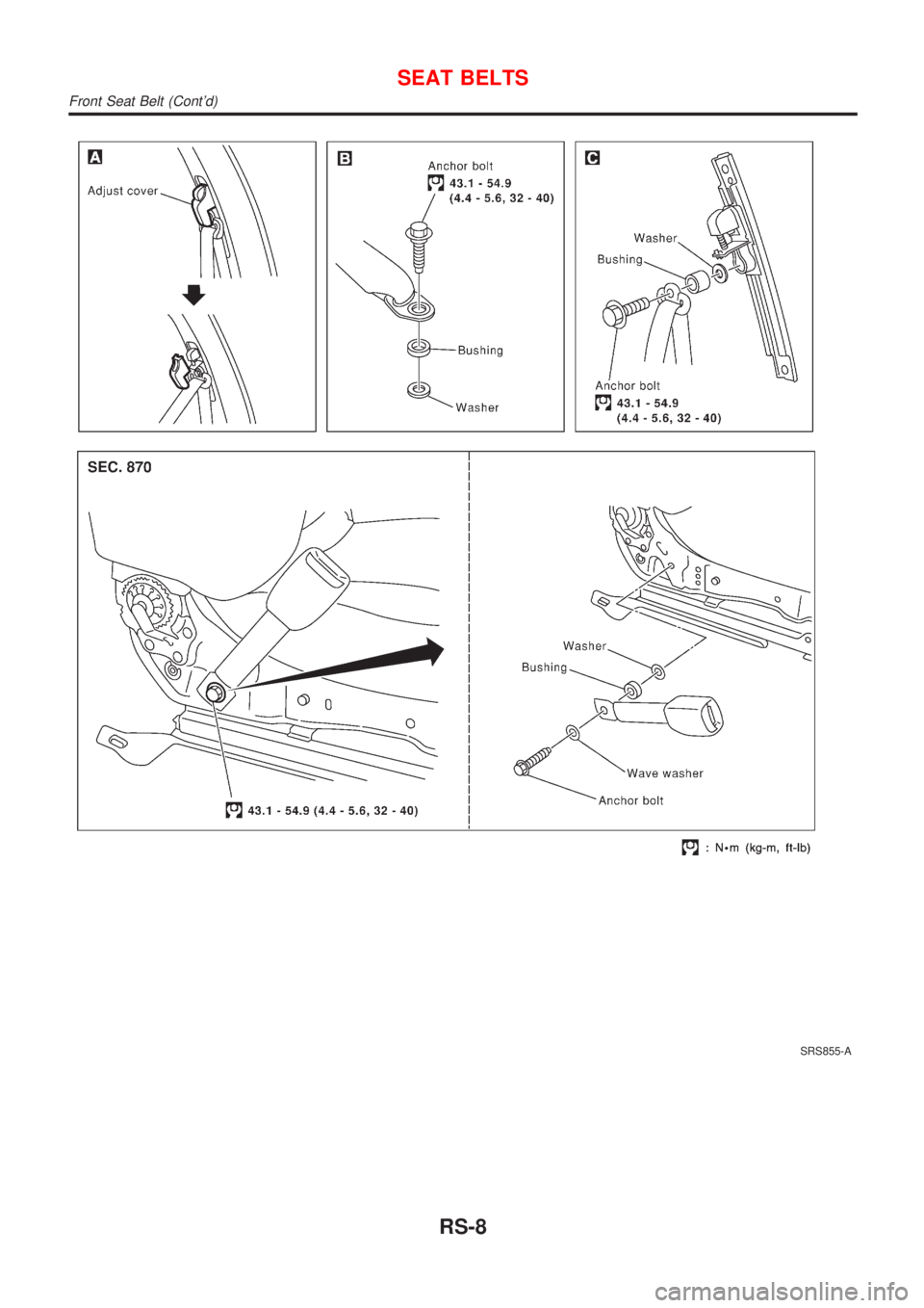 NISSAN ALMERA 2001  Service Manual SRS855-A
SEAT BELTS
Front Seat Belt (Contd)
RS-8 