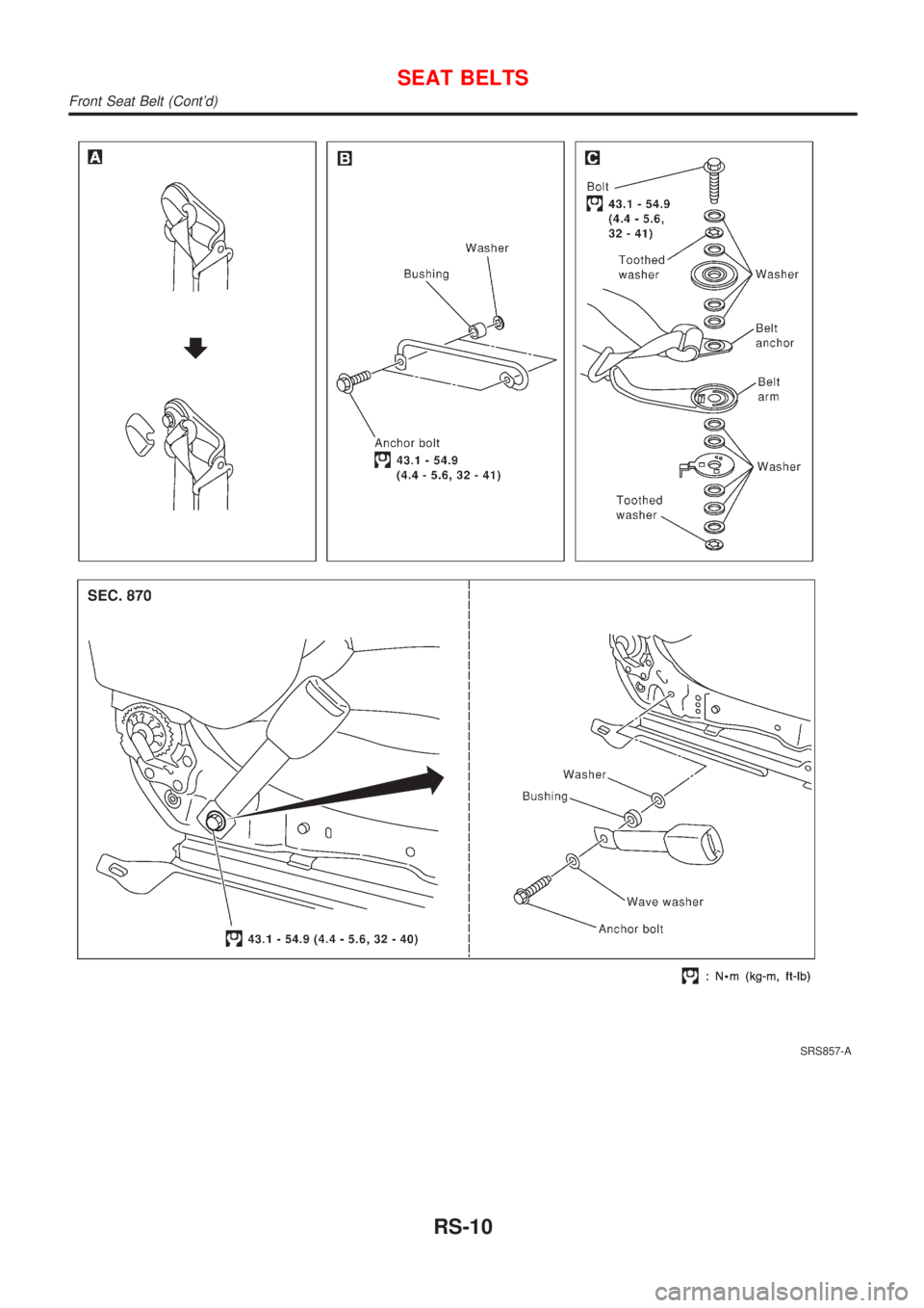 NISSAN ALMERA 2001  Service Manual SRS857-A
SEAT BELTS
Front Seat Belt (Contd)
RS-10 