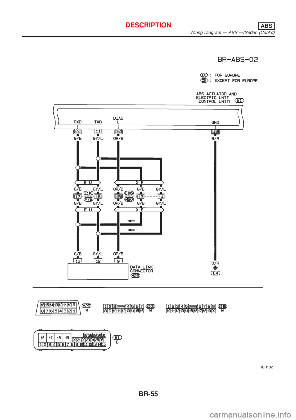 NISSAN ALMERA 2001  Service Manual HBR132
DESCRIPTIONABS
Wiring Diagram Ð ABS Ð/Sedan (Contd)
BR-55 