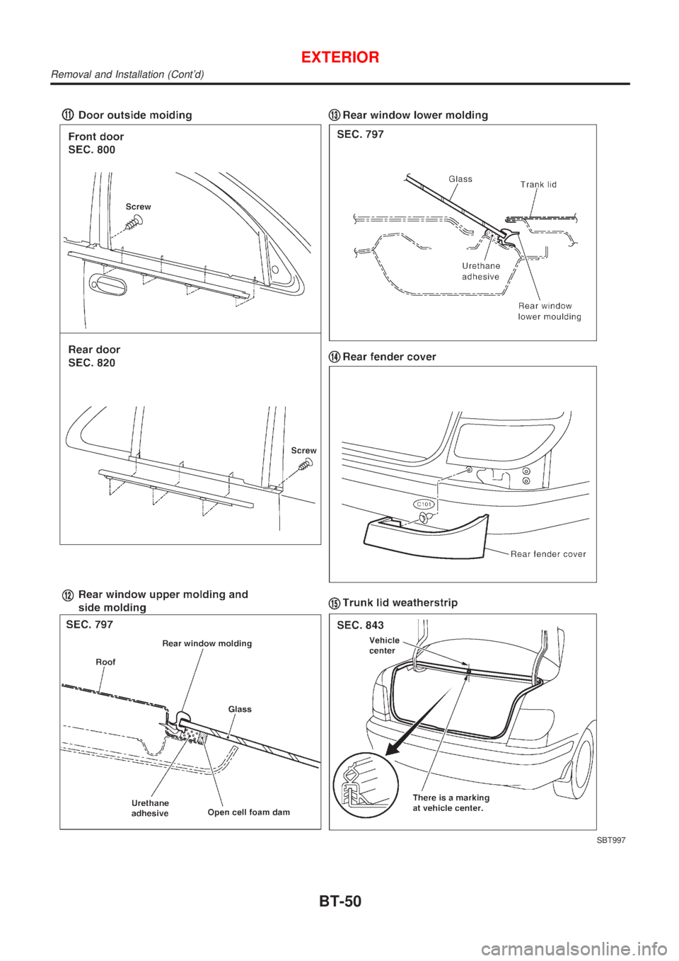 NISSAN ALMERA 2001 Service Manual SBT997
EXTERIOR
Removal and Installation (Contd)
BT-50 NISSAN ALMERA 2001 Service Manual SBT997
EXTERIOR
Removal and Installation (Contd)
BT-50