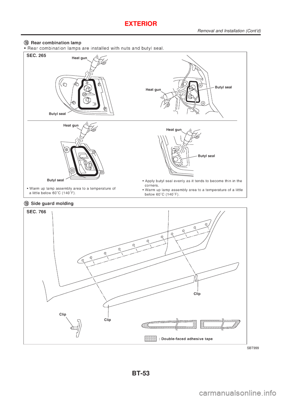 NISSAN ALMERA 2001  Service Manual SBT999
EXTERIOR
Removal and Installation (Contd)
BT-53 