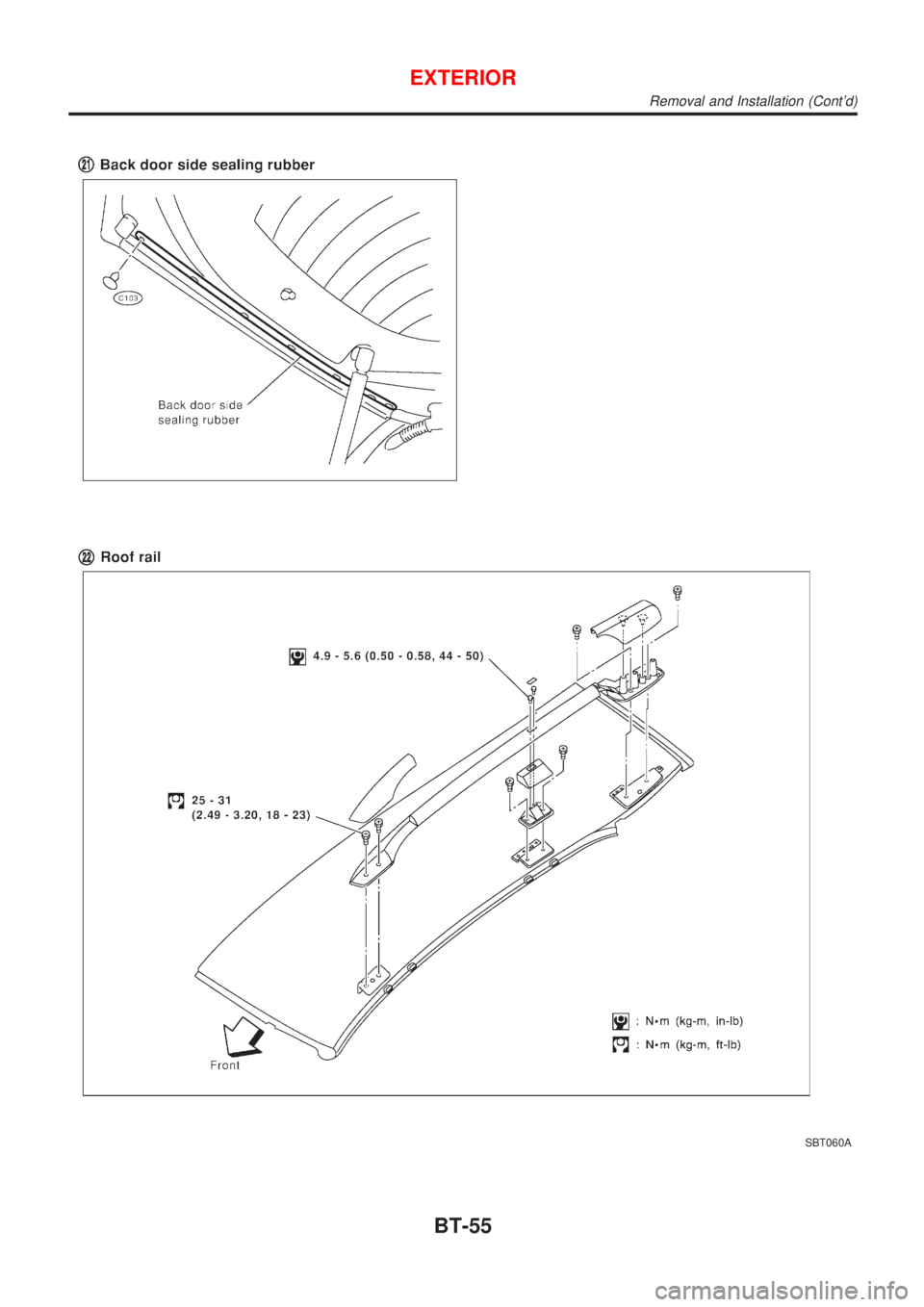 NISSAN ALMERA 2001  Service Manual SBT060A
EXTERIOR
Removal and Installation (Contd)
BT-55 