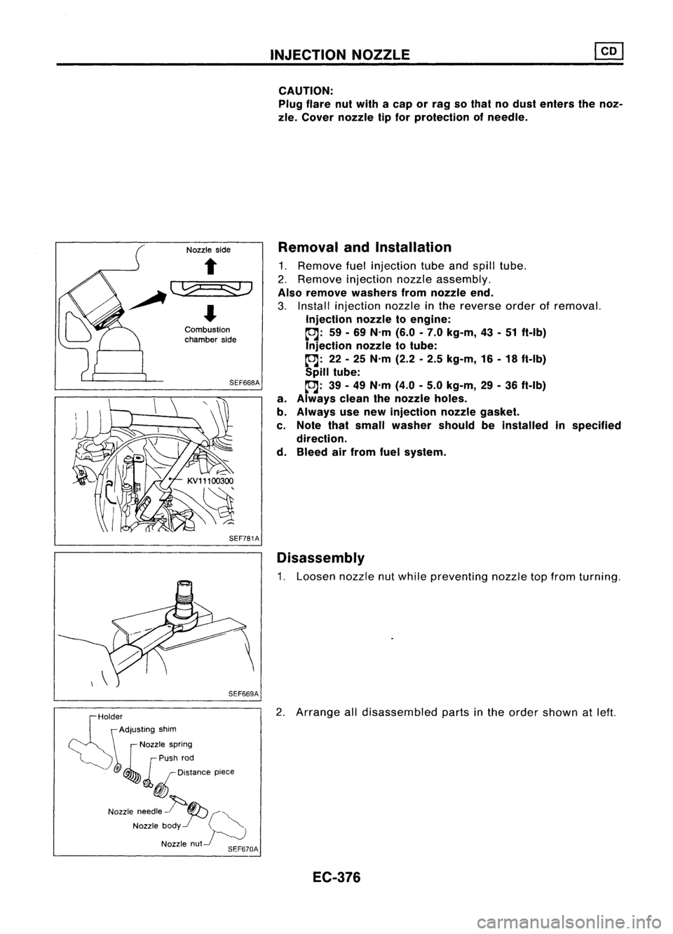 NISSAN ALMERA N15 1995 Service Manual
Nozzleside
Combustion
chamber side
SEF668A
SEF781A
SEF669A
:S
older ~Adiusting shim
c:,
Nozzlespring
~ '~[;{~I:,""'
pi,",
Nozzle needle~~(''''-
Nozzle bOdyr NISSAN ALMERA N15 1995 Service Manual
Nozzleside
Combustion
chamber side
SEF668A
SEF781A
SEF669A
:S
older ~Adiusting shim
c:,
Nozzlespring
~ '~[;{~I:,""'
pi,",
Nozzle needle~~(''''-
Nozzle bOdyr