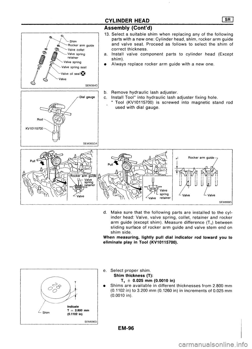 NISSAN ALMERA N15 1995 Service Manual
/1!!i1*Shim
~ Rocker armguide
Ij9 ~~
Valve collet
~ I:::
Valvespring
l!I
retainer
I!1!i! ~
'Valve spring
~ ~~ ~Valve springseat
j
Valveoilseal ~
Valve
SEM364DCYLINDER
HEAD ~
Assembly (Co NISSAN ALMERA N15 1995 Service Manual
/1!!i1*Shim
~ Rocker armguide
Ij9 ~~
Valve collet
~ I:::
Valvespring
l!I
retainer
I!1!i! ~
'Valve spring
~ ~~ ~Valve springseat
j
Valveoilseal ~
Valve
SEM364DCYLINDER
HEAD ~
Assembly (Co