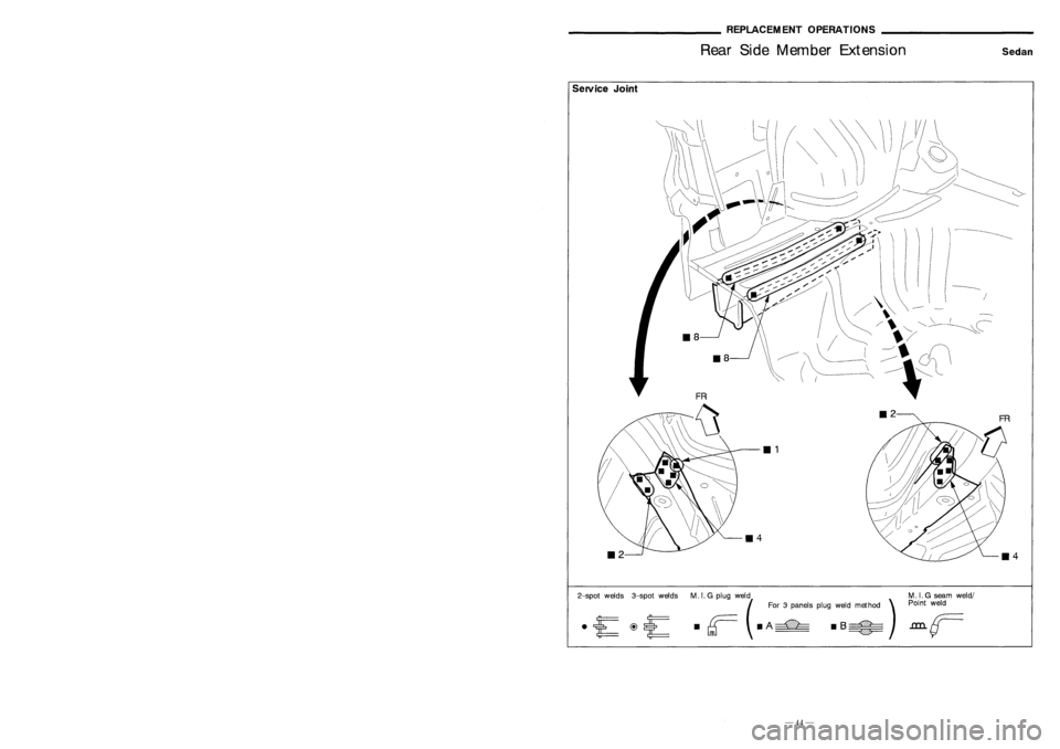 NISSAN ALMERA N15 1995 Service Manual
~~~~~~~~_GENERALJNFORM~ION~~~~~~~~_
IdentificationNumber _
REPLACEMENTOPERATIONS
Rear SideMember Extension
Sedan
-------
/
/\
---
/ \ -
'------- /~ ,,\I
c-
~ ~>~
111
114
Service
Join NISSAN ALMERA N15 1995 Service Manual
~~~~~~~~_GENERALJNFORM~ION~~~~~~~~_
IdentificationNumber _
REPLACEMENTOPERATIONS
Rear SideMember Extension
Sedan
-------
/
/\
---
/ \ -
'------- /~ ,,\I
c-
~ ~>~
111
114
Service
Join