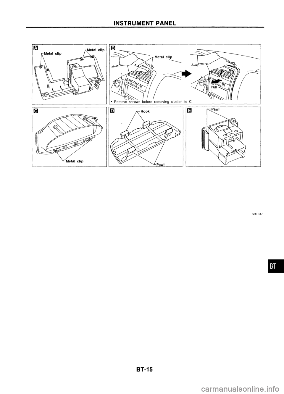 NISSAN ALMERA N15 1995  Service Manual NTPANEL
INSTRUME
SBT047
8T-15 
• 
