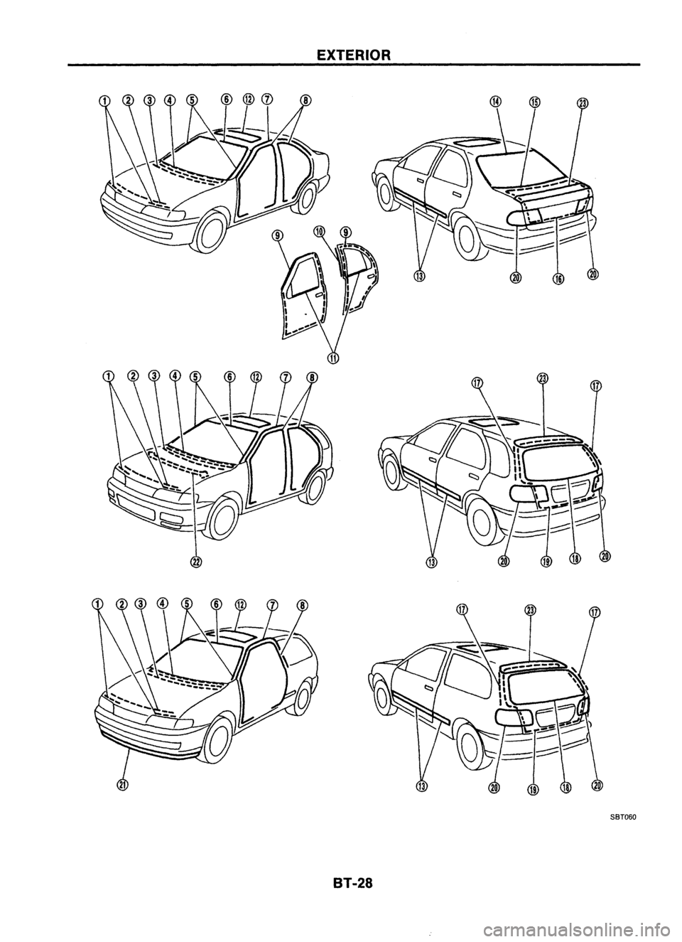 NISSAN ALMERA N15 1995  Service Manual EXTERIOR

8T-28 
SBT060 