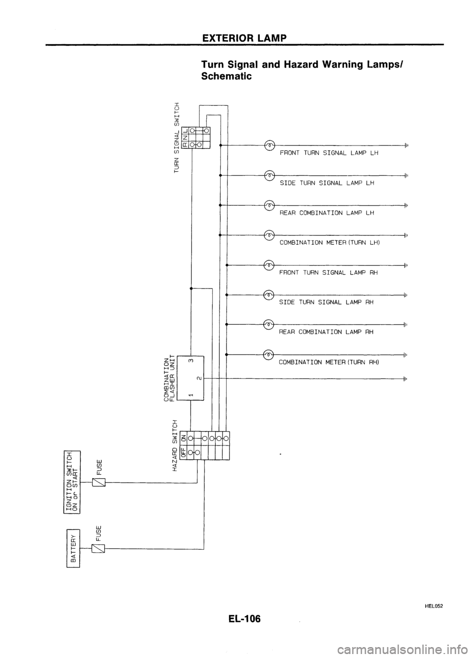 NISSAN ALMERA N15 1995 Service Manual EXTERIORLAMP
Turn Signal andHazard Warning Lampsl
Schematic
f-
ZH
(Y)
OZ
H::::>
f-
<((I
nJ
ZW
HI
rJ)(f)
~<i
0--1
'<"""1
uu...
I
U
f-
H
3:
Z
(f)
0
o
u..
I
([
u..
U NISSAN ALMERA N15 1995 Service Manual EXTERIORLAMP
Turn Signal andHazard Warning Lampsl
Schematic
f-
ZH
(Y)
OZ
H::::>
f-
<((I
nJ
ZW
HI
rJ)(f)
~<i
0--1
'<"""1
uu...
I
U
f-
H
3:
Z
(f)
0
o
u..
I
([
u..
U