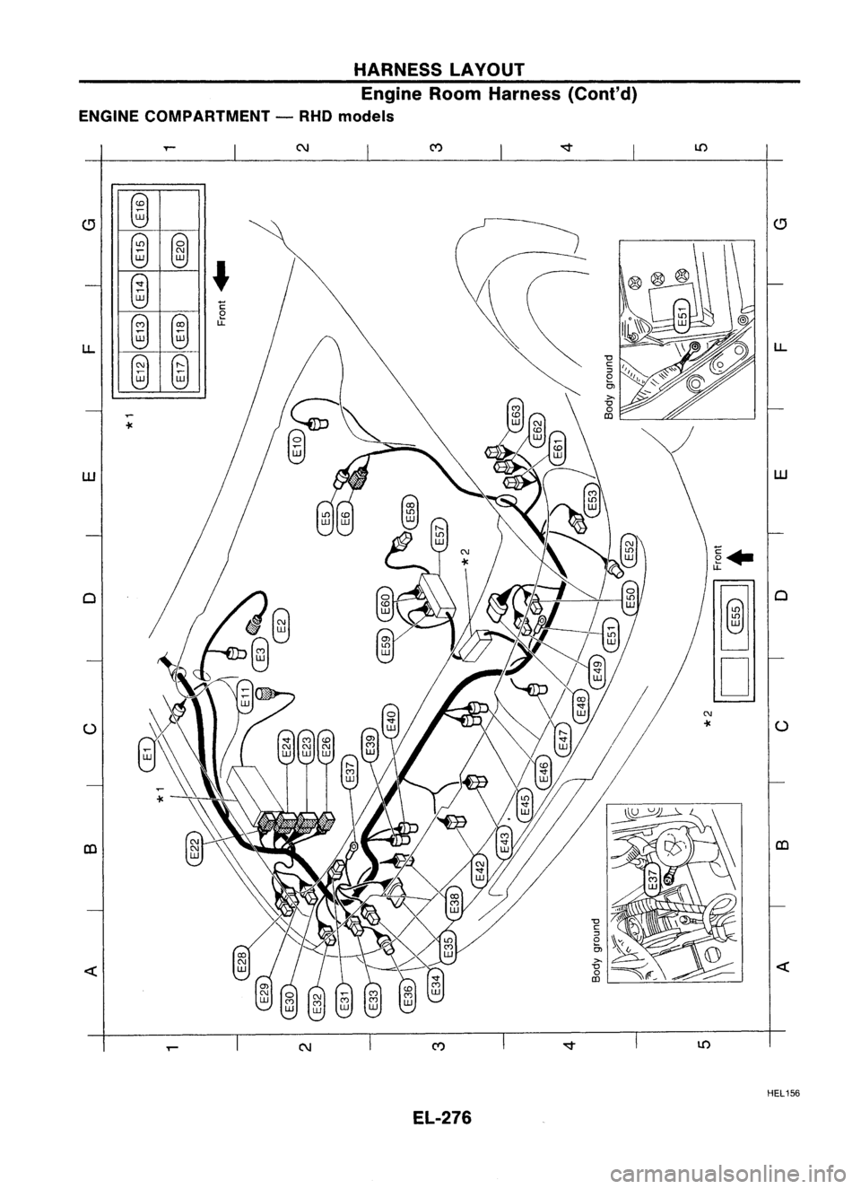 NISSAN ALMERA N15 1995  Service Manual HARNESSLAYOUT

En. R

ENGINE COMPARTMENT RH
gmeoomHarness (Conl'd)
- 0models

C\I

L.L.

w 
o

o

« 
001
@ @
@
@ @
@ @

N
-Ie 
w

~ 0

D 
o

«

C\I 
EL-276 
HEL
156 