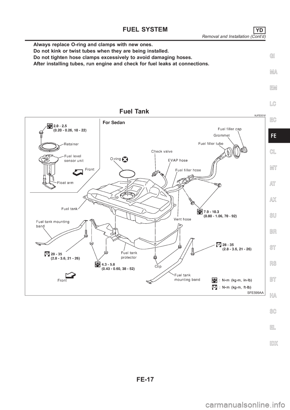 NISSAN ALMERA N16 2003  Electronic Repair Manual Always replace O-ring and clamps with new ones.
Do not kink or twist tubes when they are being installed.
Do not tighten hose clamps excessively to avoid damaging hoses.
After installing tubes, run en
