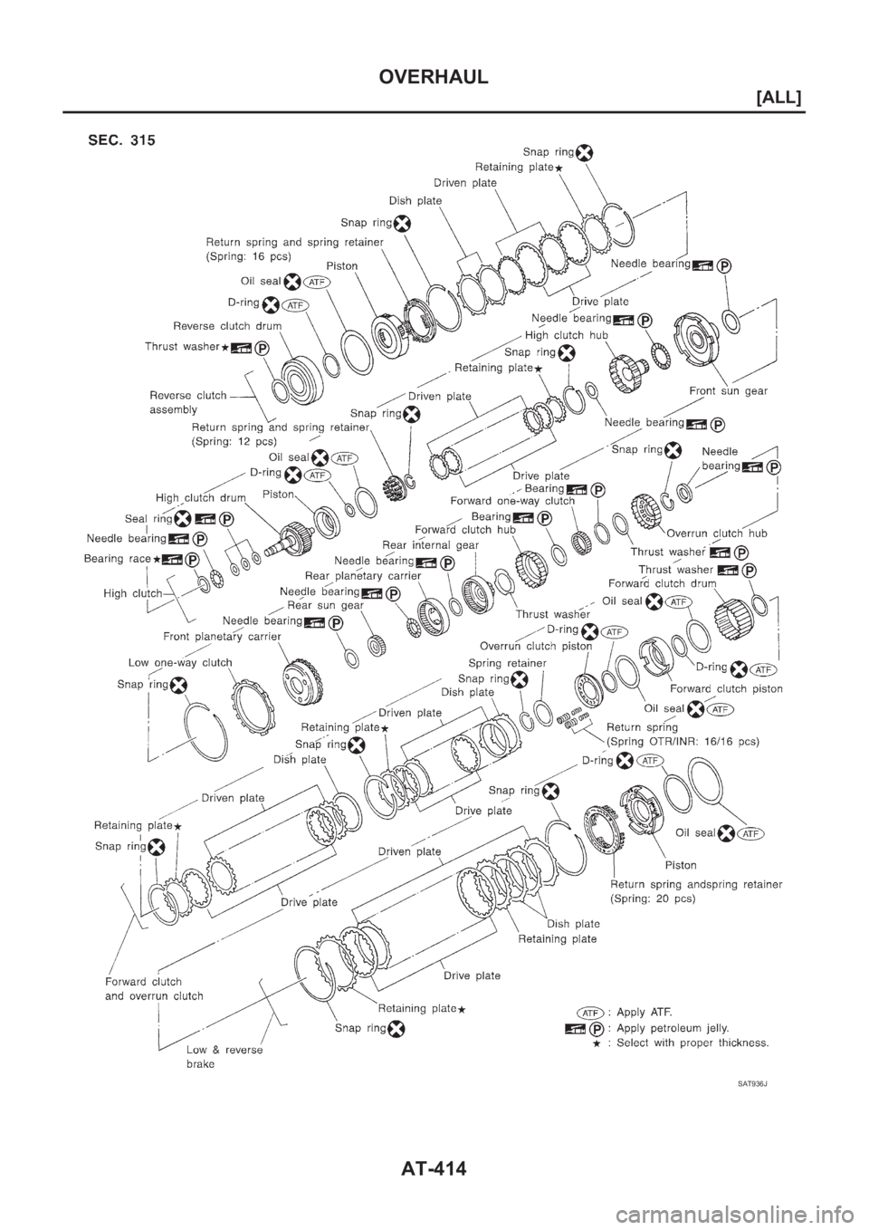 NISSAN ALMERA N16 2003  Electronic Repair Manual AT-414
[ALL]
OVERHAUL
SAT936J 