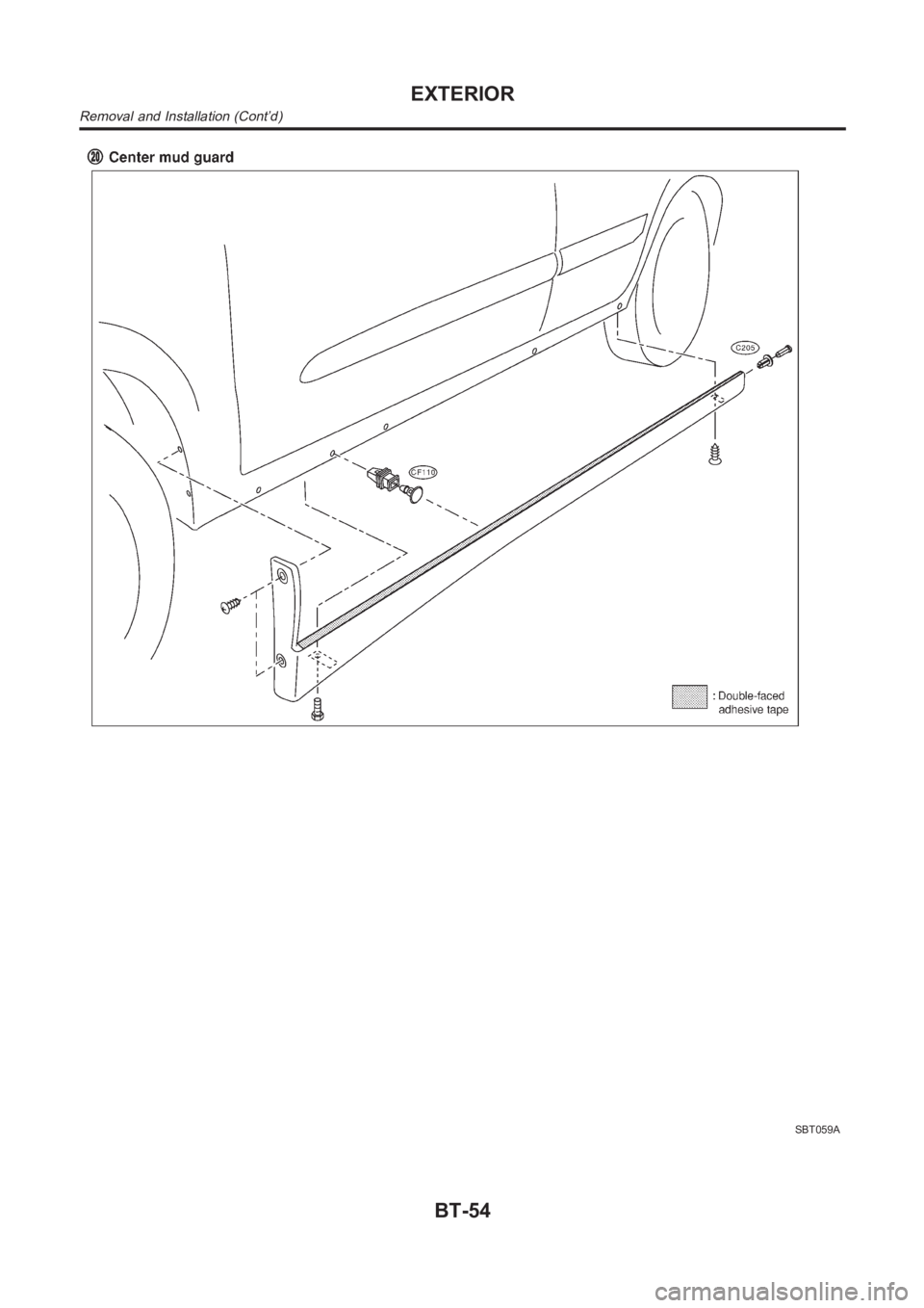 NISSAN ALMERA N16 2003  Electronic Repair Manual SBT059A
EXTERIOR
Removal and Installation (Cont’d)
BT-54 