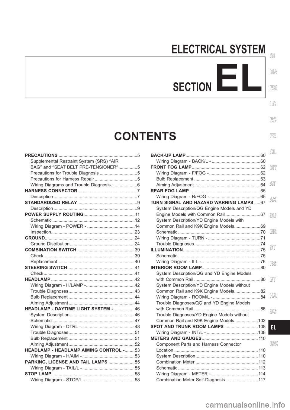 NISSAN ALMERA N16 2003 Electronic Repair Manual ELECTRICAL SYSTEM
SECTION
EL
CONTENTS
PRECAUTIONS<001100110011001100110011001100110011001100110011001100110011001100110011001100110011001100110011001100110011001100110011001100110011001100110011001100 NISSAN ALMERA N16 2003 Electronic Repair Manual ELECTRICAL SYSTEM
SECTION
EL
CONTENTS
PRECAUTIONS<001100110011001100110011001100110011001100110011001100110011001100110011001100110011001100110011001100110011001100110011001100110011001100110011001100