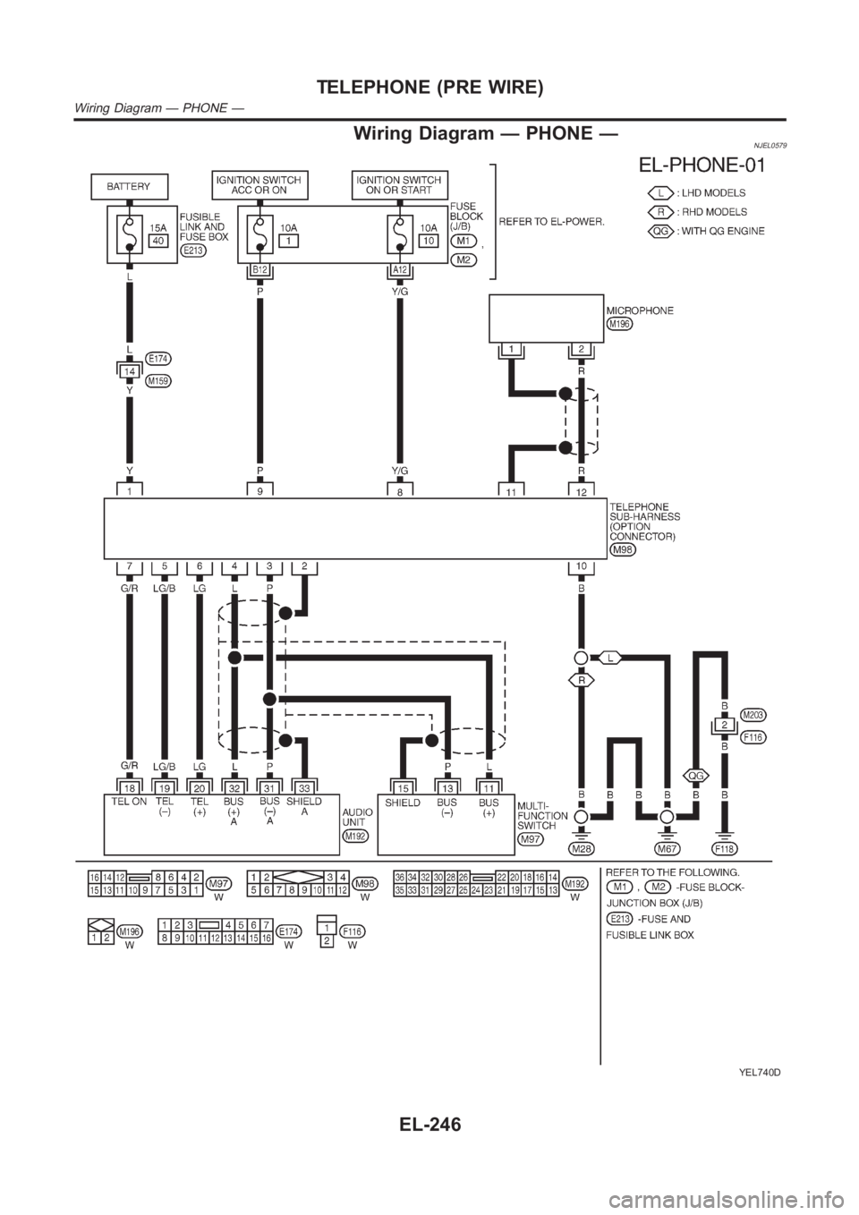 NISSAN ALMERA N16 2003  Electronic Repair Manual Wiring Diagram — PHONE —NJEL0579
YEL740D
TELEPHONE (PRE WIRE)
Wiring Diagram — PHONE —
EL-246 
