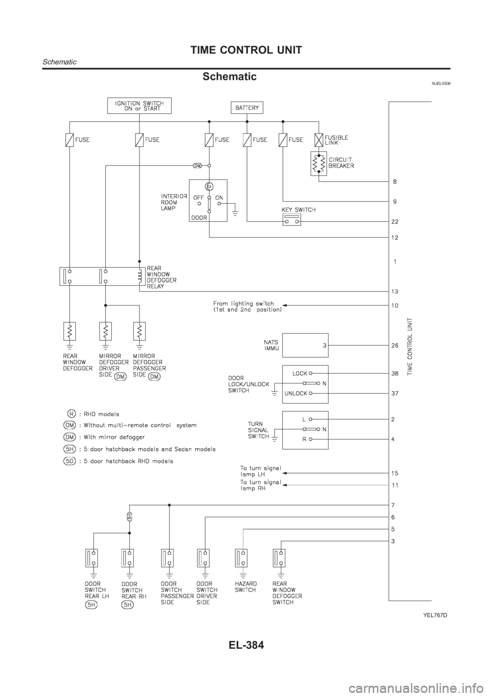 NISSAN ALMERA N16 2003 Electronic Repair Manual SchematicNJEL0506
YEL767D
TIME CONTROL UNIT
Schematic
EL-384 NISSAN ALMERA N16 2003 Electronic Repair Manual SchematicNJEL0506
YEL767D
TIME CONTROL UNIT
Schematic
EL-384