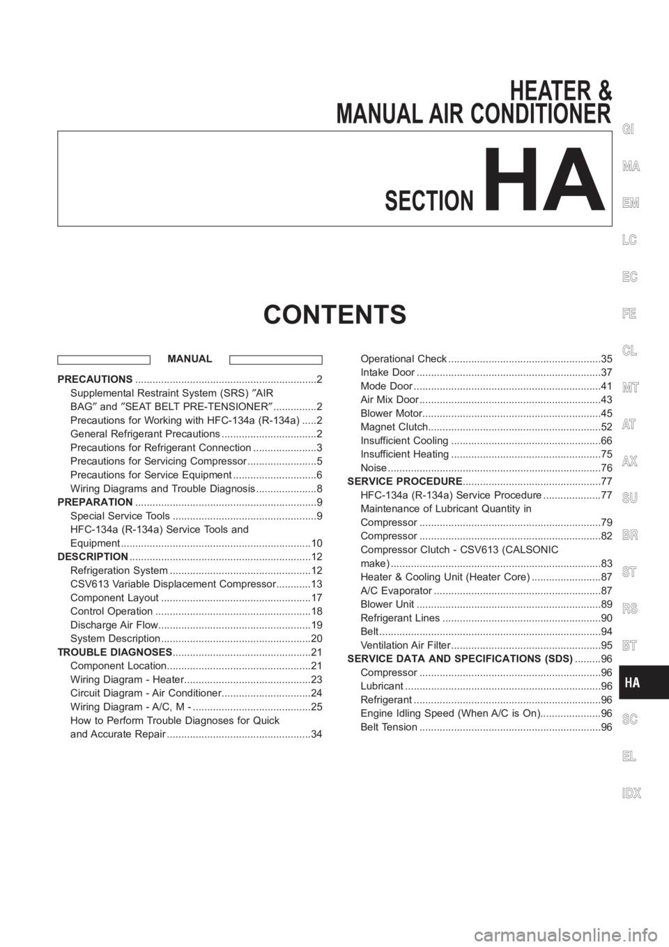 NISSAN ALMERA N16 2003 Electronic Repair Manual HEATER &
MANUAL AIR CONDITIONER
SECTION
HA
CONTENTS
MANUAL
PRECAUTIONS<001100110011001100110011001100110011001100110011001100110011001100110011001100110011001100110011001100110011001100110011001100110 NISSAN ALMERA N16 2003 Electronic Repair Manual HEATER &
MANUAL AIR CONDITIONER
SECTION
HA
CONTENTS
MANUAL
PRECAUTIONS<001100110011001100110011001100110011001100110011001100110011001100110011001100110011001100110011001100110011001100110011001100110