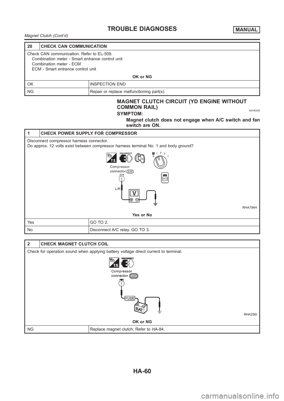 NISSAN ALMERA N16 2003  Electronic Repair Manual 20 CHECK CAN COMMUNICATION
Check CAN communication. Refer to EL-509.
Combination meter - Smart entrance control unit
Combination meter - ECM
ECM - Smart entrance control unit
OK or NG
OK INSPECTION EN