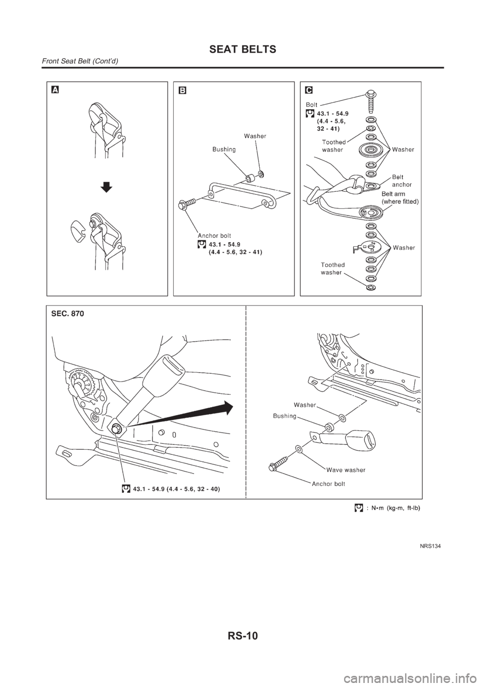 NISSAN ALMERA N16 2003  Electronic Repair Manual NRS134
SEAT BELTS
Front Seat Belt (Cont’d)
RS-10 