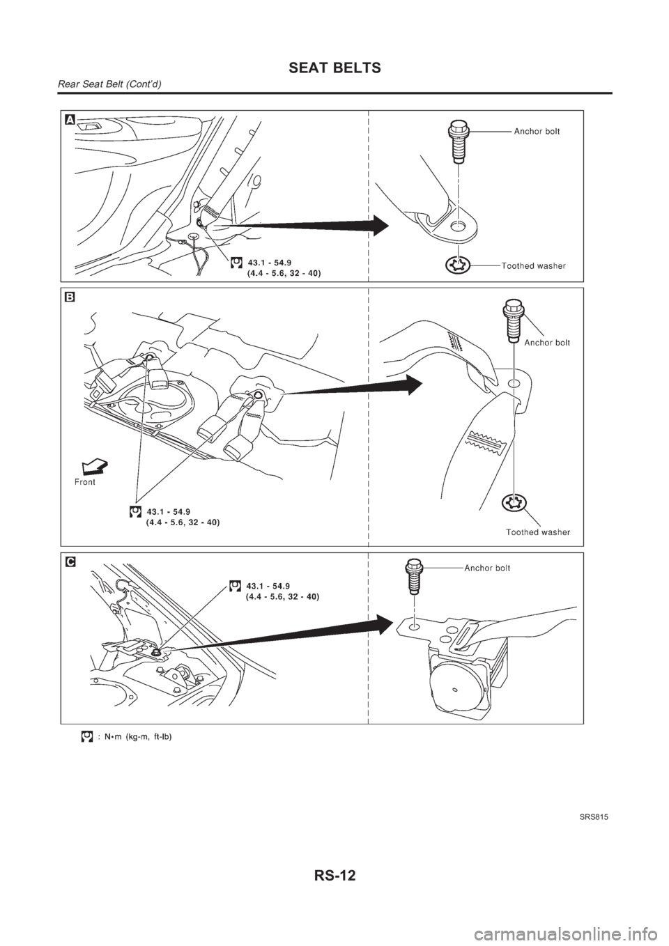 NISSAN ALMERA N16 2003  Electronic Repair Manual SRS815
SEAT BELTS
Rear Seat Belt (Cont’d)
RS-12 