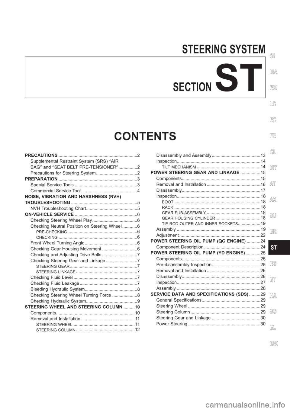 NISSAN ALMERA N16 2003 Electronic Repair Manual STEERING SYSTEM
SECTION
ST
CONTENTS
PRECAUTIONS<00110011001100110011001100110011001100110011001100110011001100110011001100110011001100110011001100110011001100110011001100110011001100110011001100110011 NISSAN ALMERA N16 2003 Electronic Repair Manual STEERING SYSTEM
SECTION
ST
CONTENTS
PRECAUTIONS<00110011001100110011001100110011001100110011001100110011001100110011001100110011001100110011001100110011001100110011001100110011001100110011001100110011