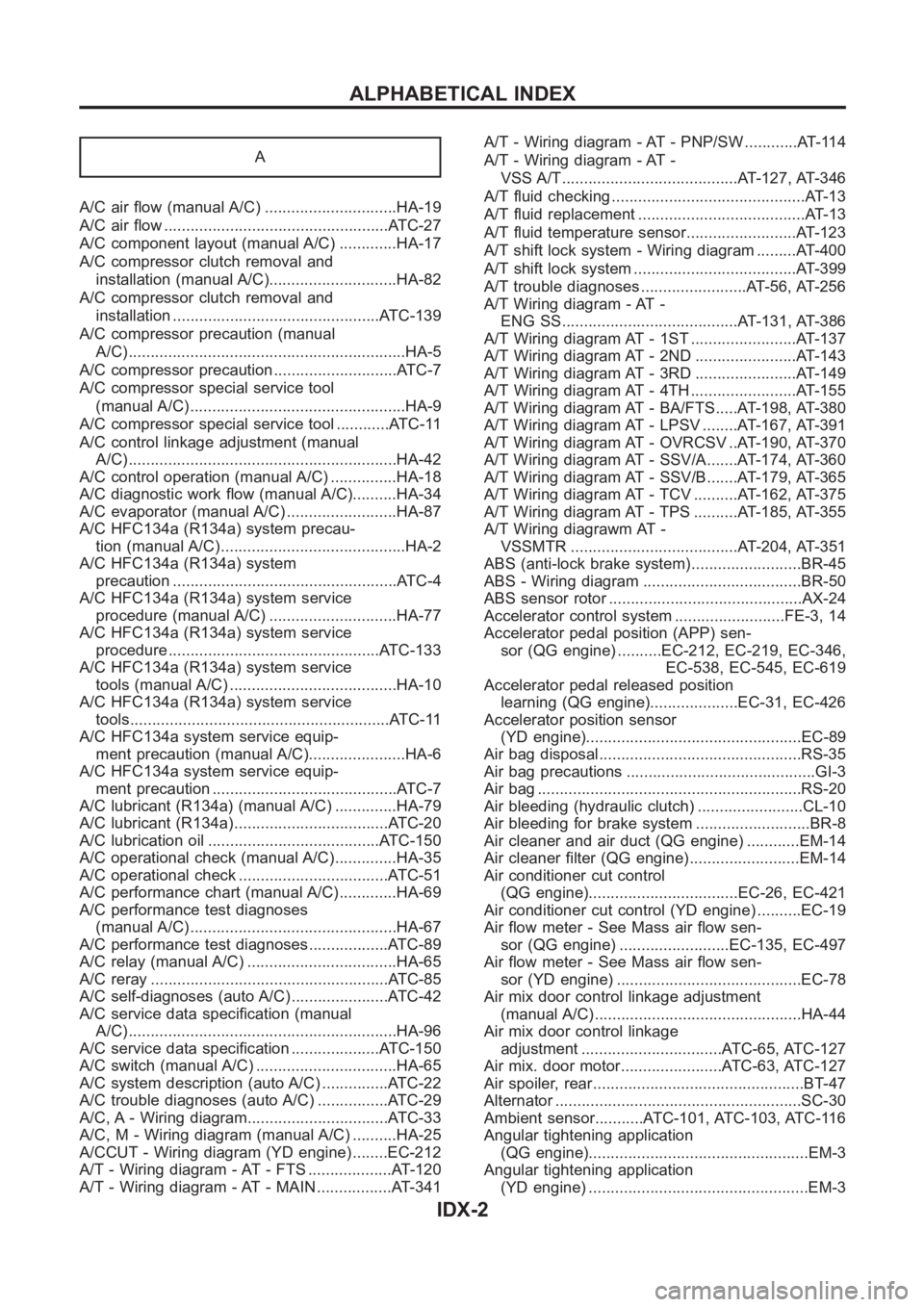 NISSAN ALMERA N16 2003  Electronic Repair Manual A
A/C air flow (manual A/C) ..............................HA-19
A/C air flow <00110011001100110011001100110011001100110011001100110011001100110011001100110011001100110011001100110011001100110011001100