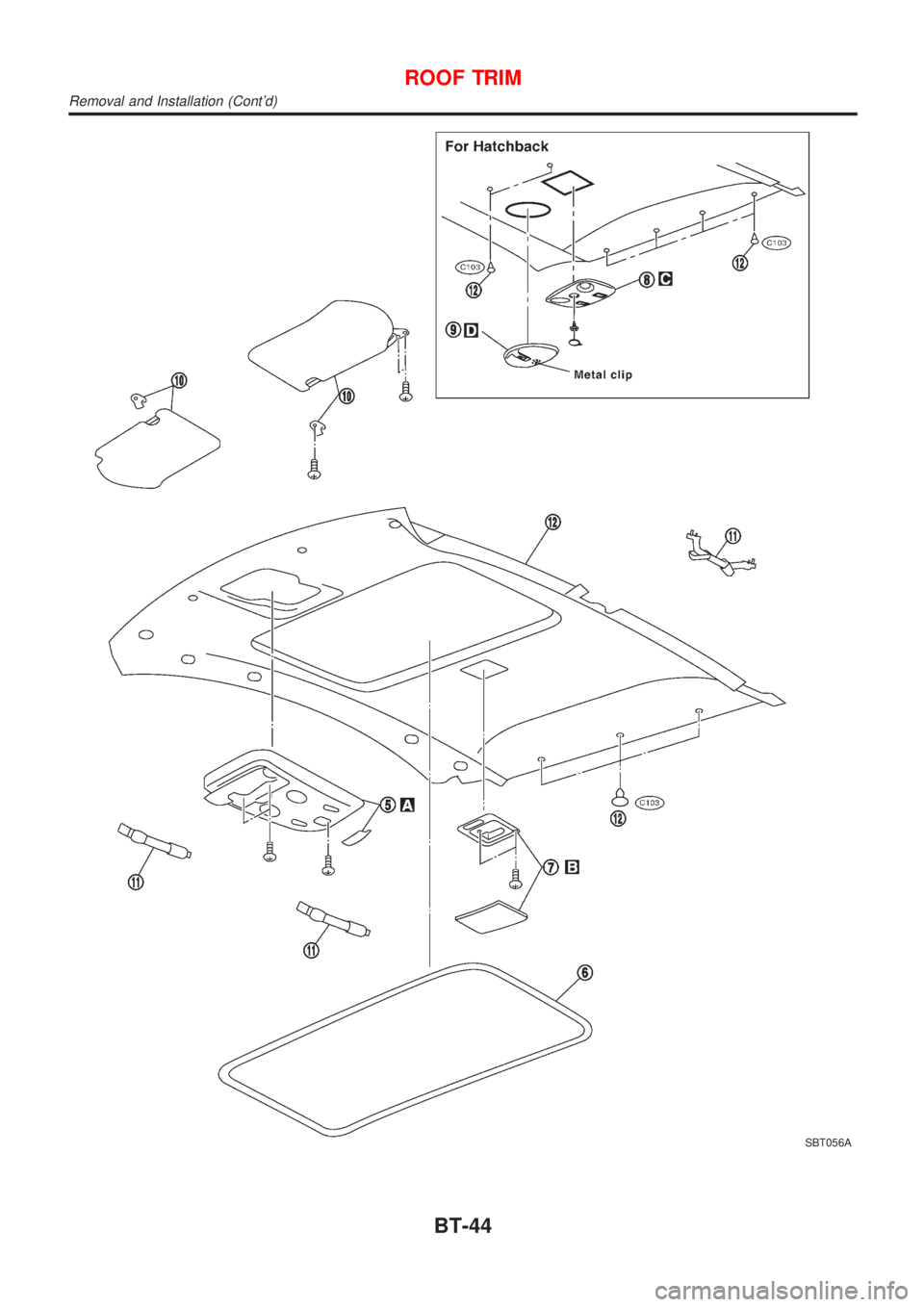 NISSAN ALMERA N16 2001  Electronic Repair Manual SBT056A
ROOF TRIM
Removal and Installation (Contd)
BT-44 