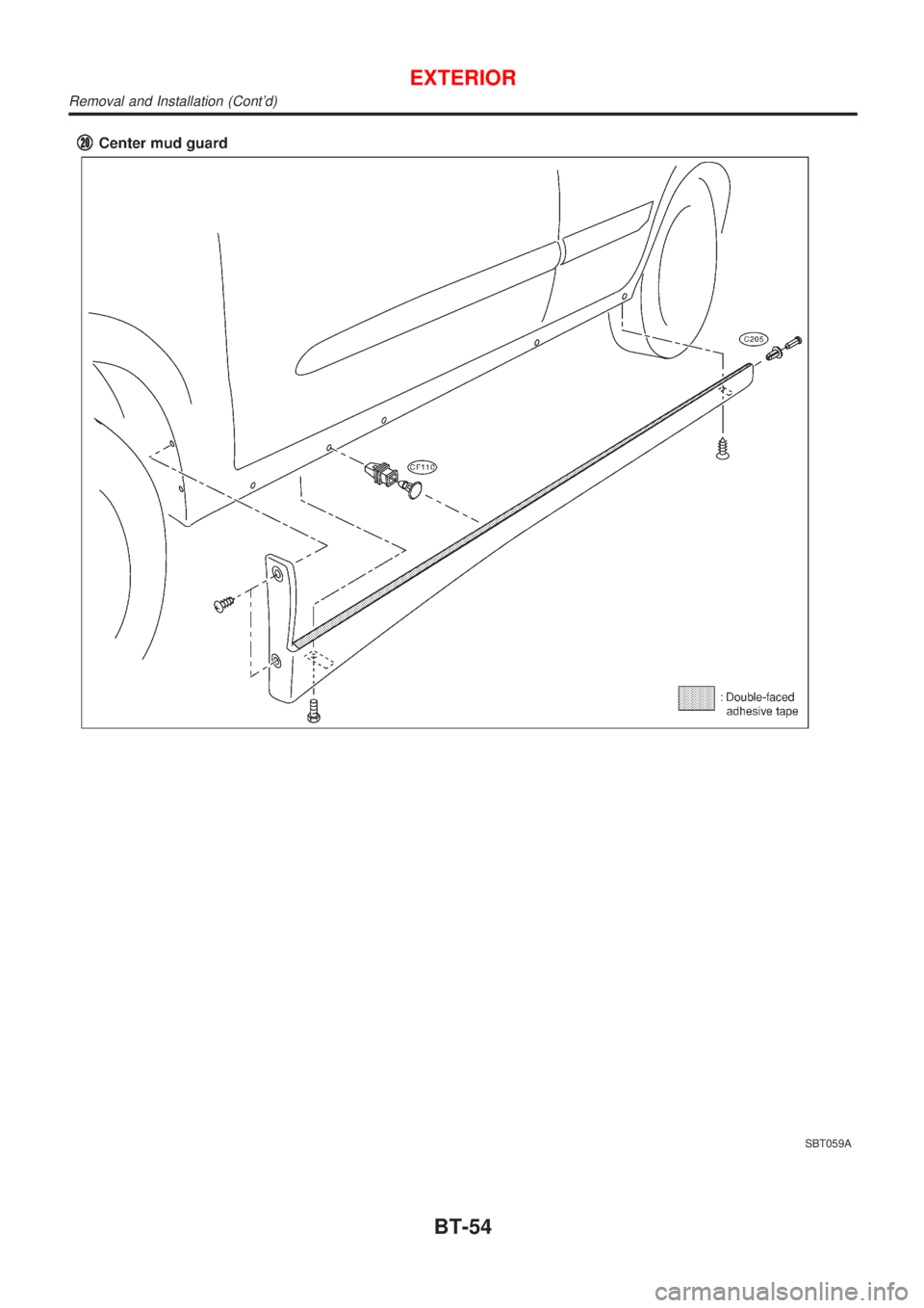 NISSAN ALMERA N16 2001  Electronic Repair Manual SBT059A
EXTERIOR
Removal and Installation (Contd)
BT-54 