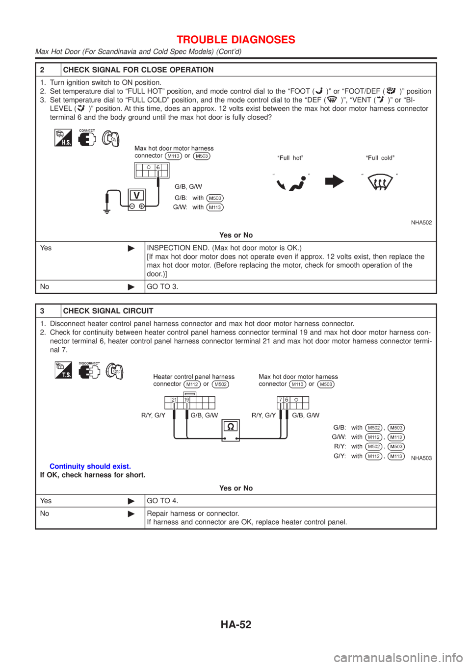 NISSAN ALMERA N16 2001 Electronic Repair Manual 2 CHECK SIGNAL FOR CLOSE OPERATION
1. Turn ignition switch to ON position.
2. Set temperature dial to ªFULL HOTº position, and mode control dial to the ªFOOT (
)º or ªFOOT/DEF ()º position
3. Se NISSAN ALMERA N16 2001 Electronic Repair Manual 2 CHECK SIGNAL FOR CLOSE OPERATION
1. Turn ignition switch to ON position.
2. Set temperature dial to ªFULL HOTº position, and mode control dial to the ªFOOT (
)º or ªFOOT/DEF ()º position
3. Se