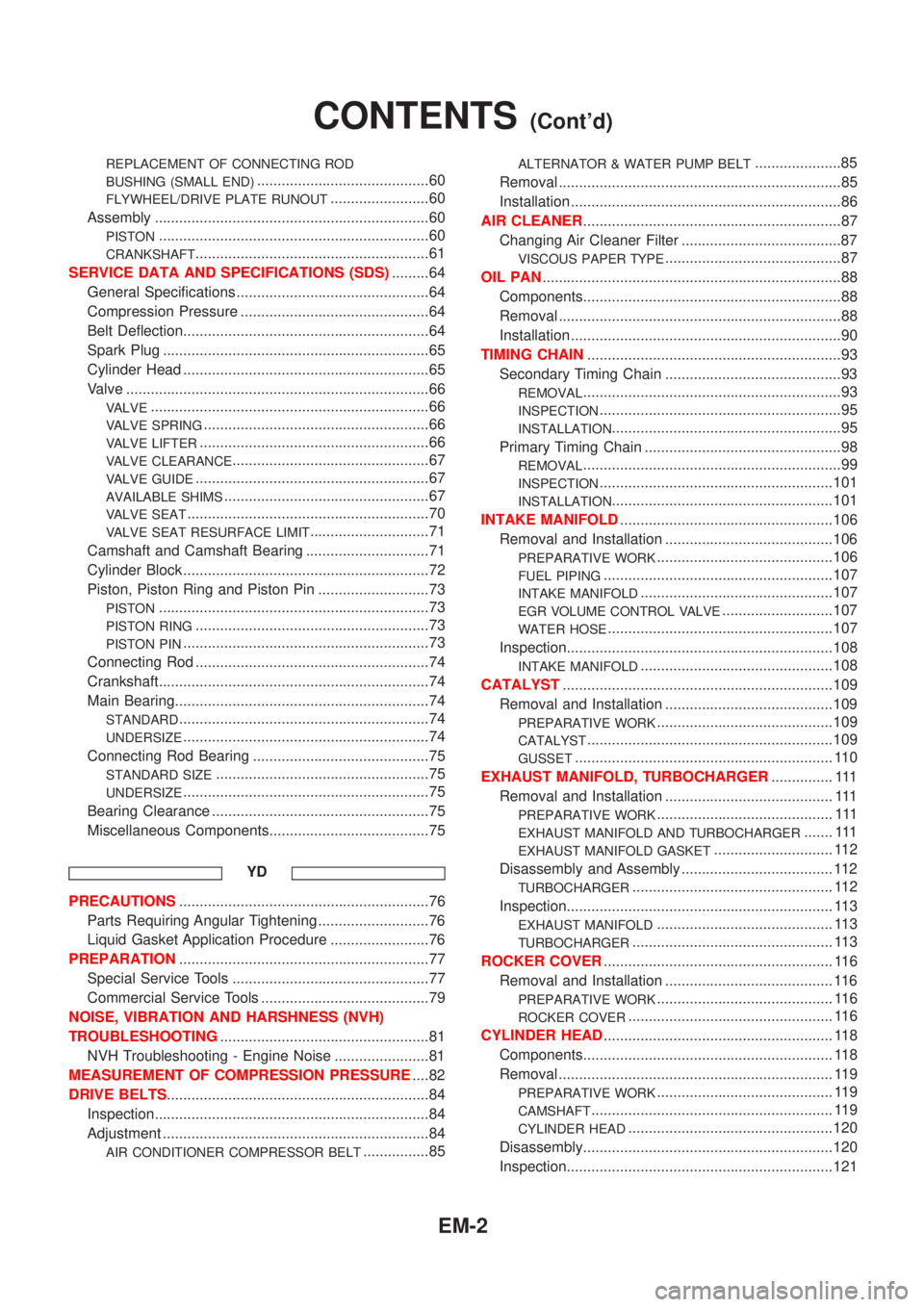 NISSAN ALMERA N16 2001  Electronic Repair Manual REPLACEMENT OF CONNECTING ROD
BUSHING (SMALL END)
..........................................60
FLYWHEEL/DRIVE PLATE RUNOUT........................60
Assembly ..........................................