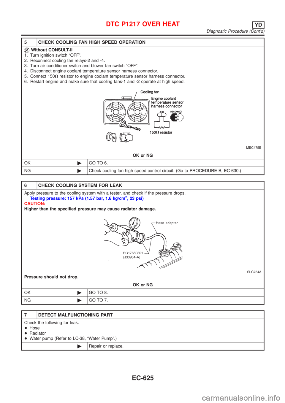 NISSAN ALMERA N16 2001  Electronic Repair Manual 5 CHECK COOLING FAN HIGH SPEED OPERATION
Without CONSULT-II
1. Turn ignition switch ªOFFº.
2. Reconnect cooling fan relays-2 and -4.
3. Turn air conditioner switch and blower fan switch ªOFFº.
4. 