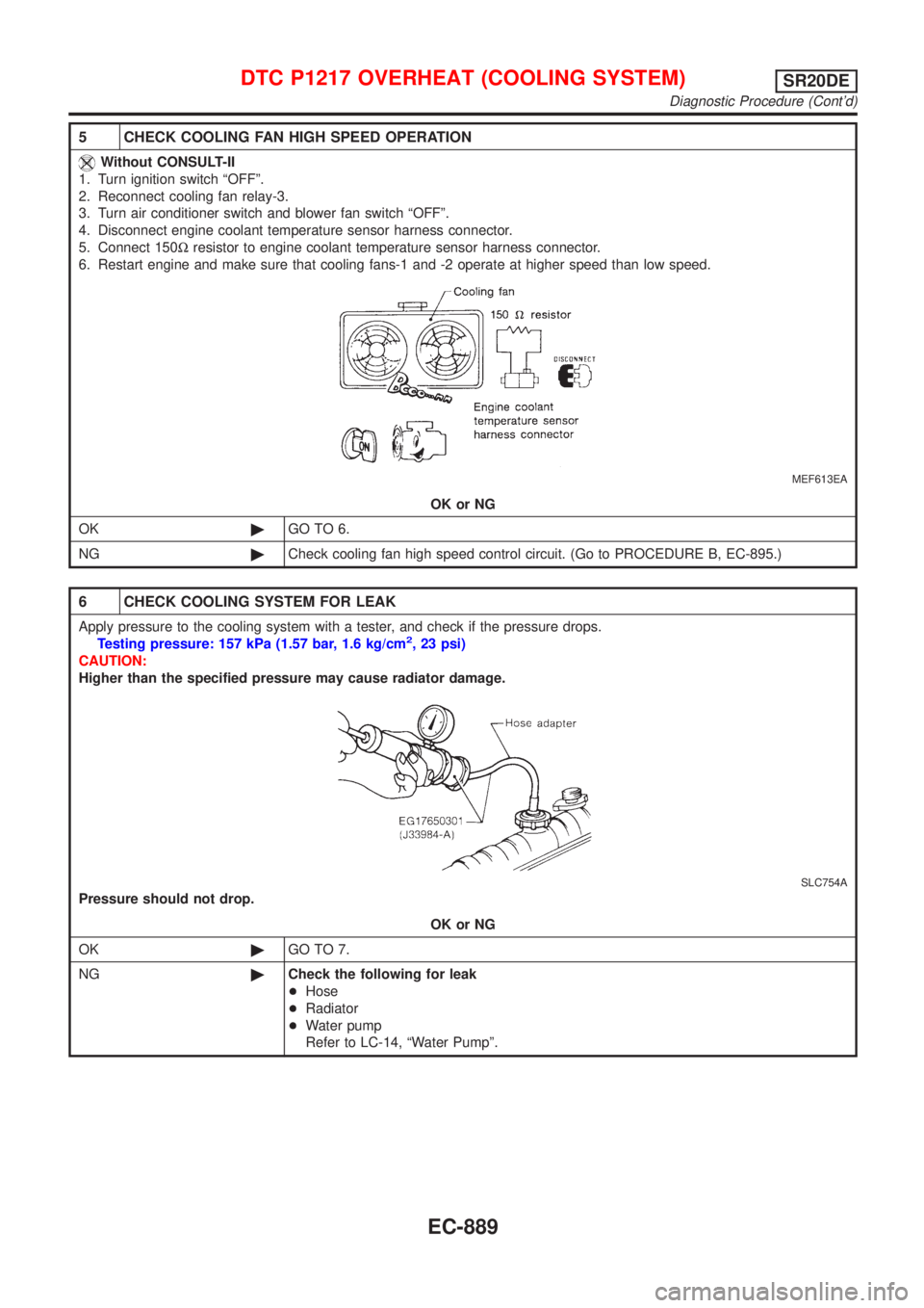 NISSAN ALMERA TINO 2001 Service Repair Manual 5 CHECK COOLING FAN HIGH SPEED OPERATION
Without CONSULT-II
1. Turn ignition switch ªOFFº.
2. Reconnect cooling fan relay-3.
3. Turn air conditioner switch and blower fan switch ªOFFº.
4. Disconne NISSAN ALMERA TINO 2001 Service Repair Manual 5 CHECK COOLING FAN HIGH SPEED OPERATION
Without CONSULT-II
1. Turn ignition switch ªOFFº.
2. Reconnect cooling fan relay-3.
3. Turn air conditioner switch and blower fan switch ªOFFº.
4. Disconne